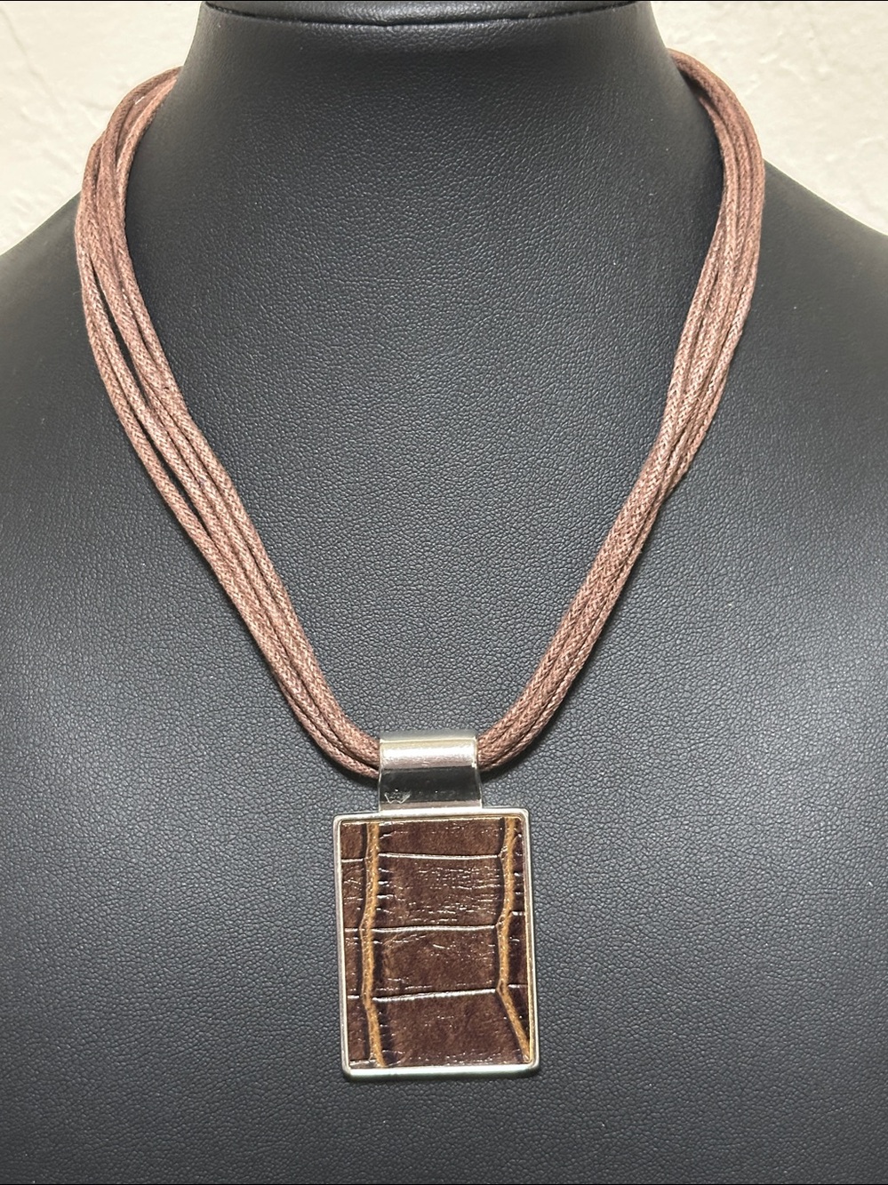 Cookie Lee Multi-Strand Suede & Embossed Leather Pendant Vintage Necklace